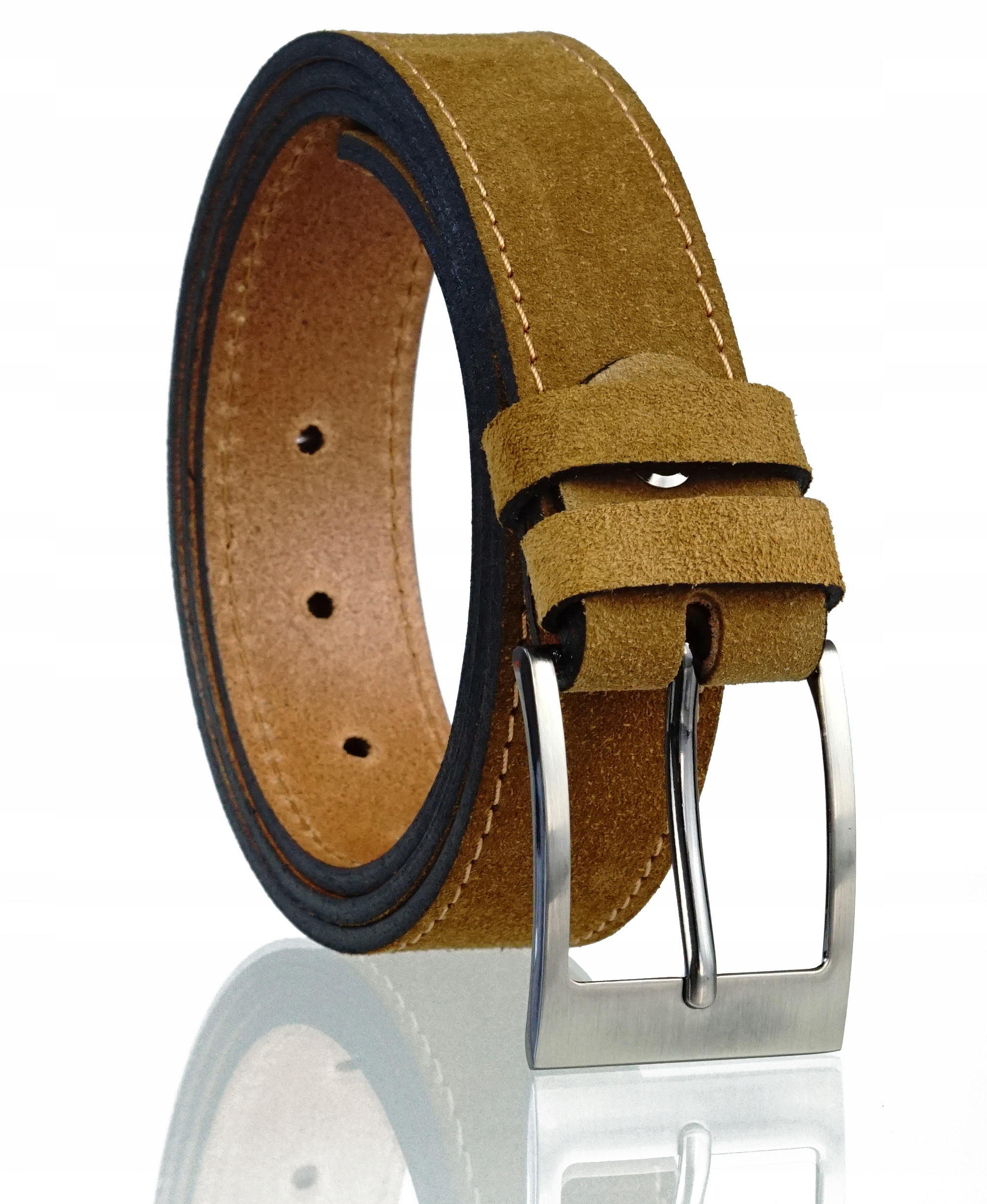 SKÓRZANY PASEK BLAKARDO 3,5 CM ZAMSZOWY RUDY 120