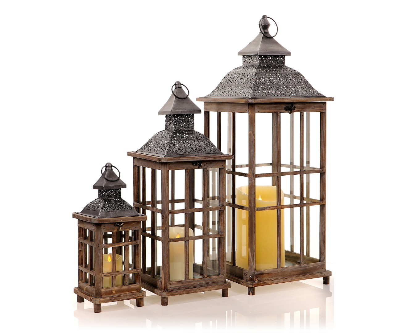 

Latarnia Drewniana Ogrodowa Lampiony Brązowe Duże