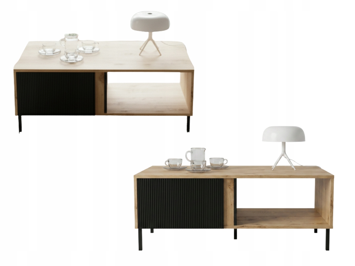 Konferenční stolek s lamelami Lars JM08 110x45 cm Nožičky Černá Dub Věčný