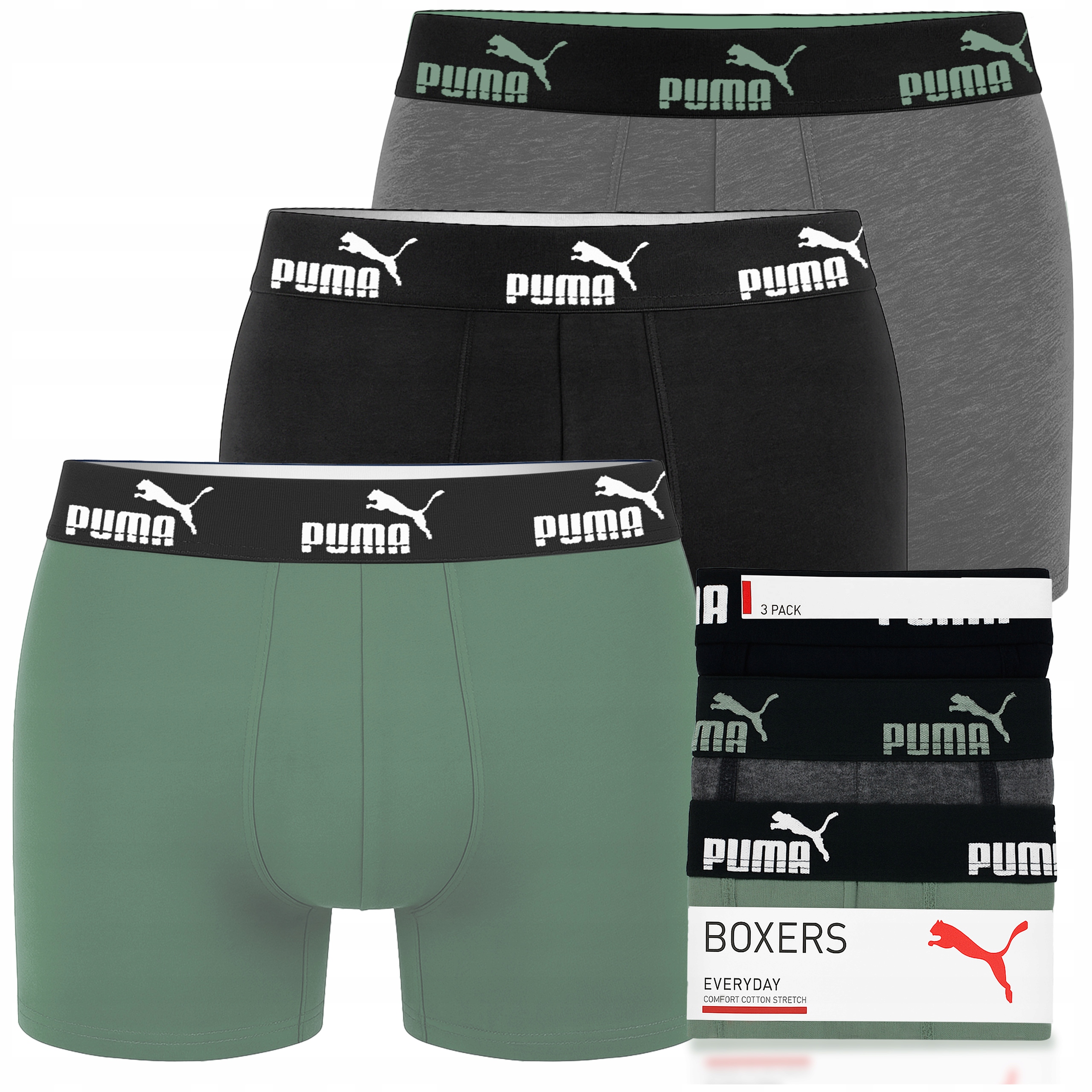 Puma Pánské boxerky Green Black Bavlna 3 Pak Velikost XL