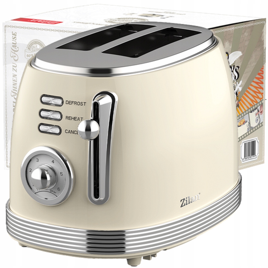 TOSTER RETRO CHROM 2 TOSTY, 6 POZIOMÓW, BEŻOWY 850W