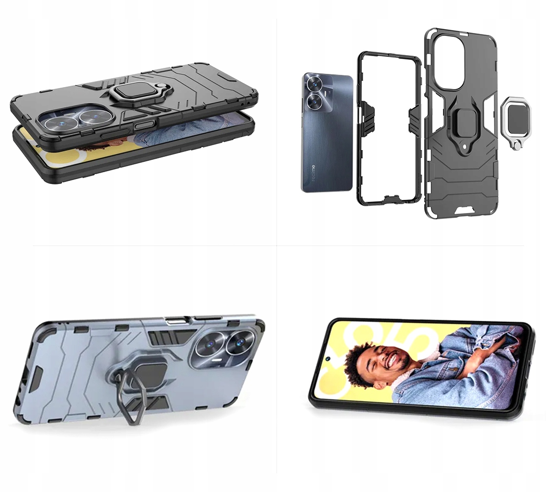 ETUI PANCERNE RING CASE OBUDOWA PLECKI UCHWYT SZKŁO 9H do Realme C55 Kolekcja Armor RING Slide Case