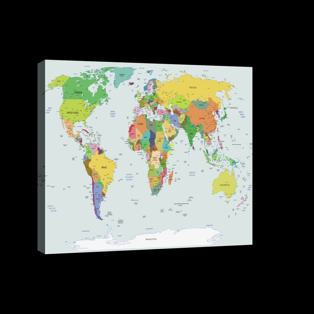 Obraz 80x60 Mapa světa politická nástěnná geografie země vzdělávání cestování