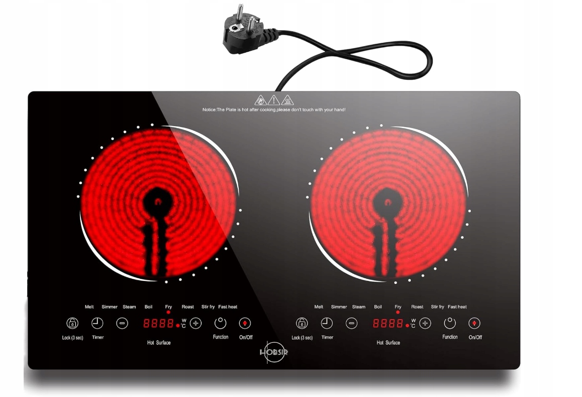 Hobsir Płyta ceramiczna z wtyczką, 60 cm, 3200 W strefa podwójna