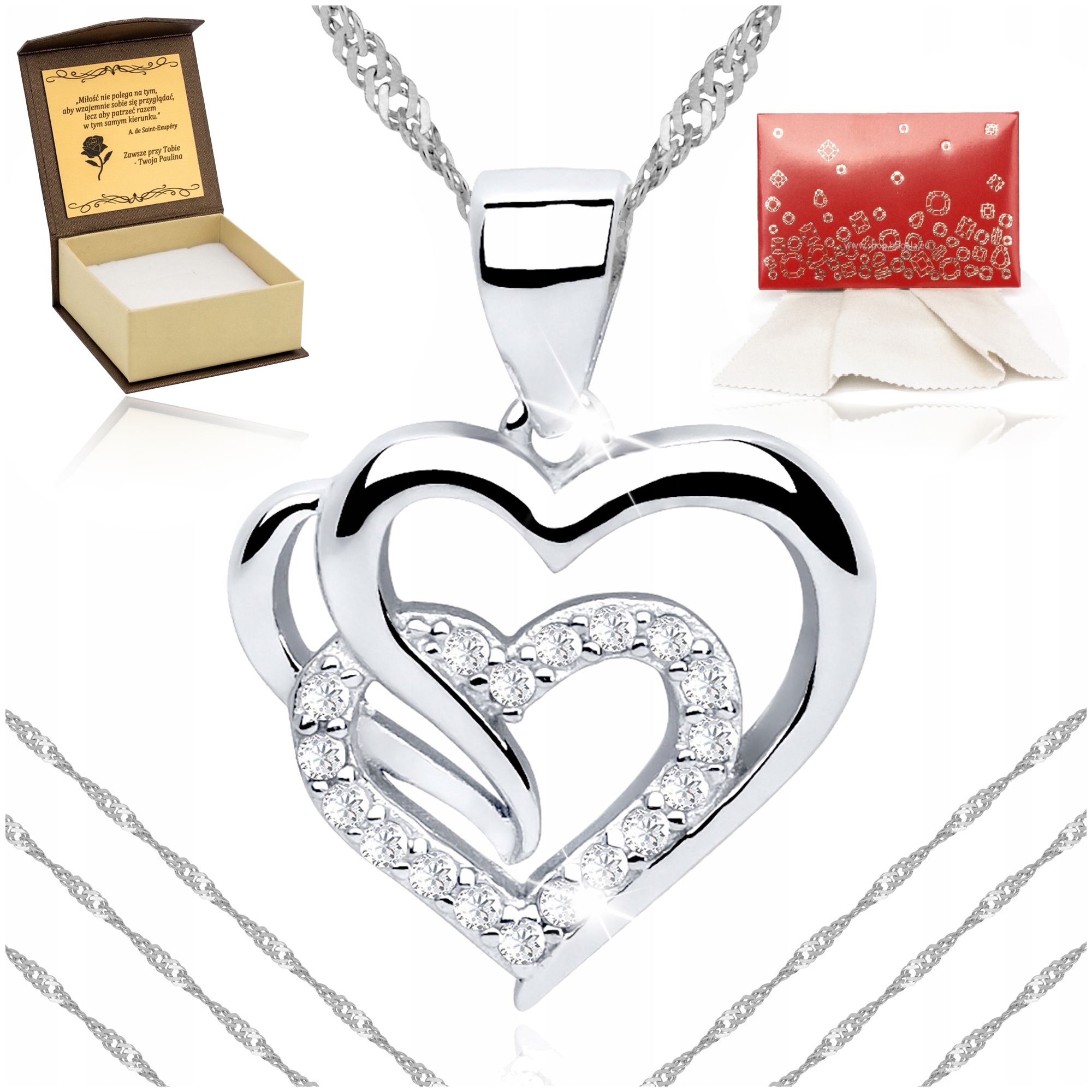 Stříbrný Náhrdelník Italský Řetízek Srdce Řetízek Přívěsek Stříbro Ryzost 925