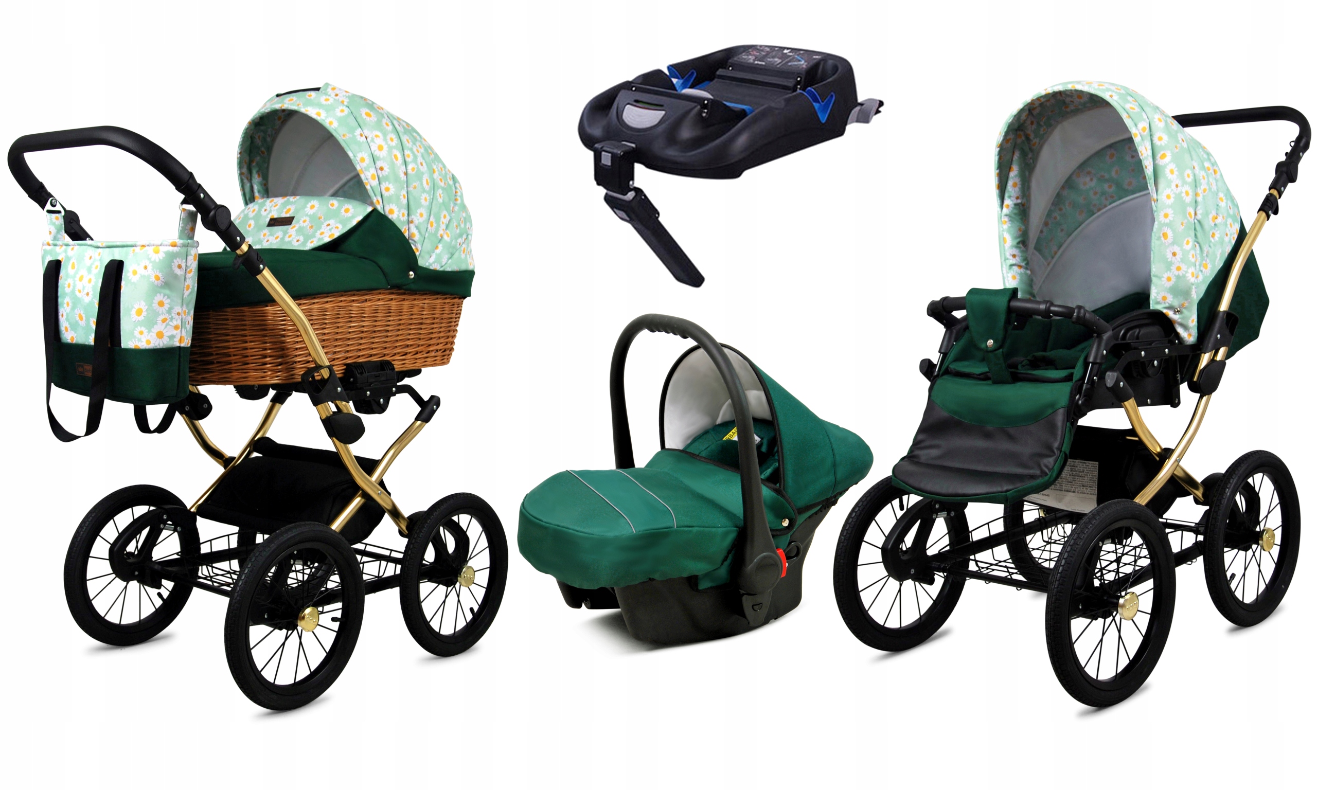Wózek 4w1 BabyLux Classic Gold spacerówka gondola fotelik baza Isofix