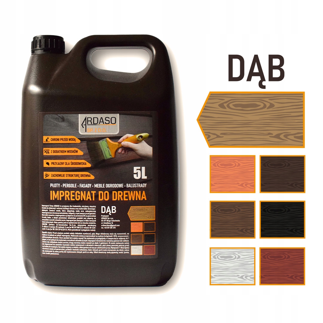 

Impregnat farba do drewna 5l dąb z woskami