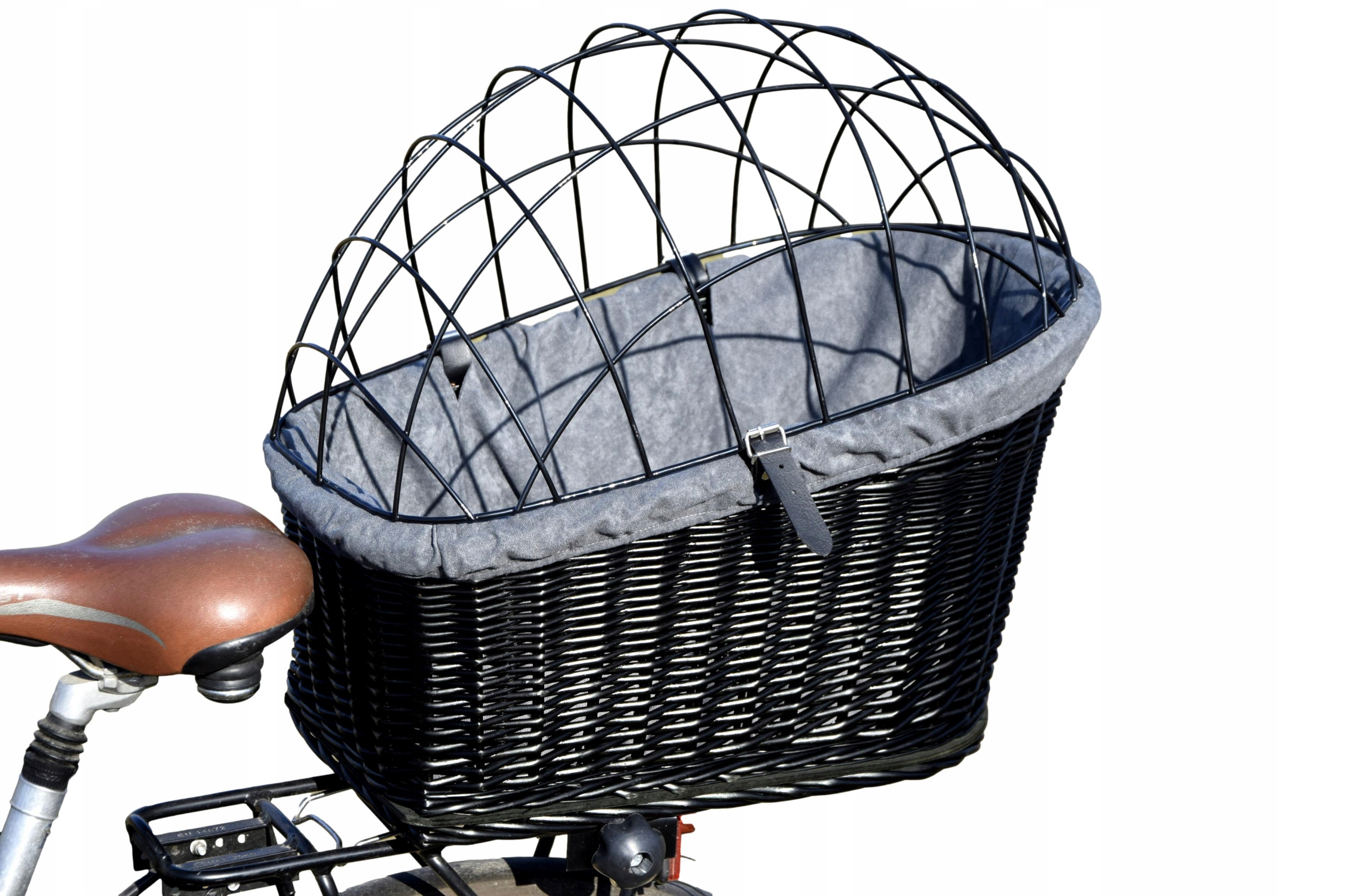 Koszyk z wikliny z obszyciem na rower bagażnik dla psa Ciemna Popiel