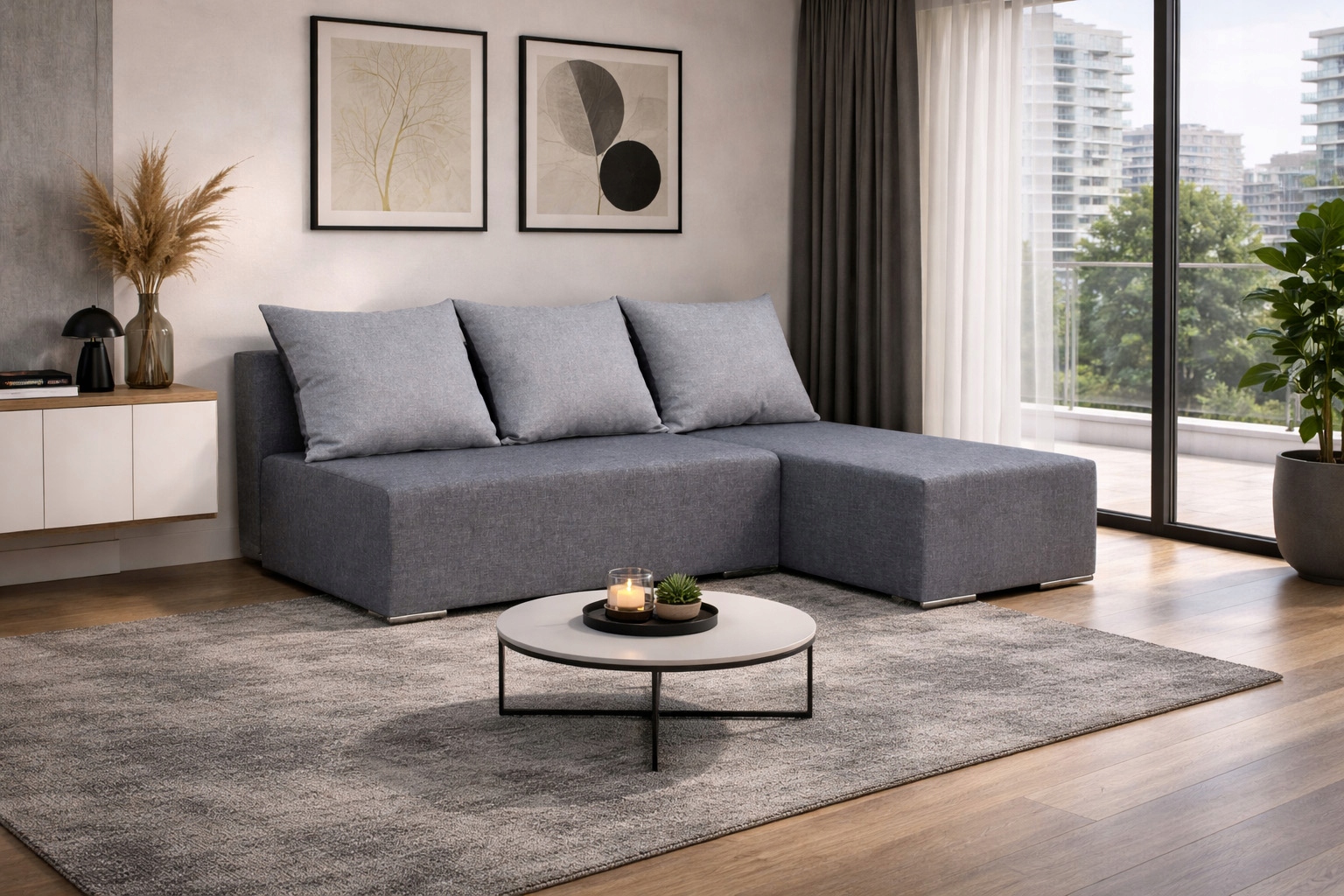 Rohová Sedací Souprava s funkcí spaní a úložným prostorem na povlečení Bonell Ecco Plus Šedá