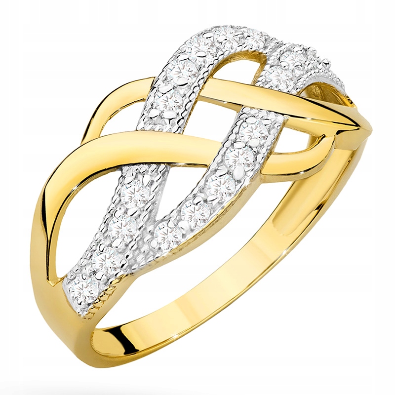 Pletený Zlatý Prstýnek Prstýnek 585 14k s zirkony vel.19