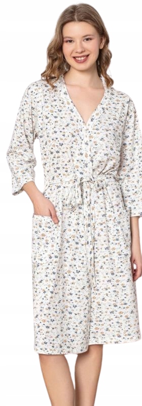 Elegantní Tenký Bavlněný Župan Jemná Louka Květiny Provence XXL