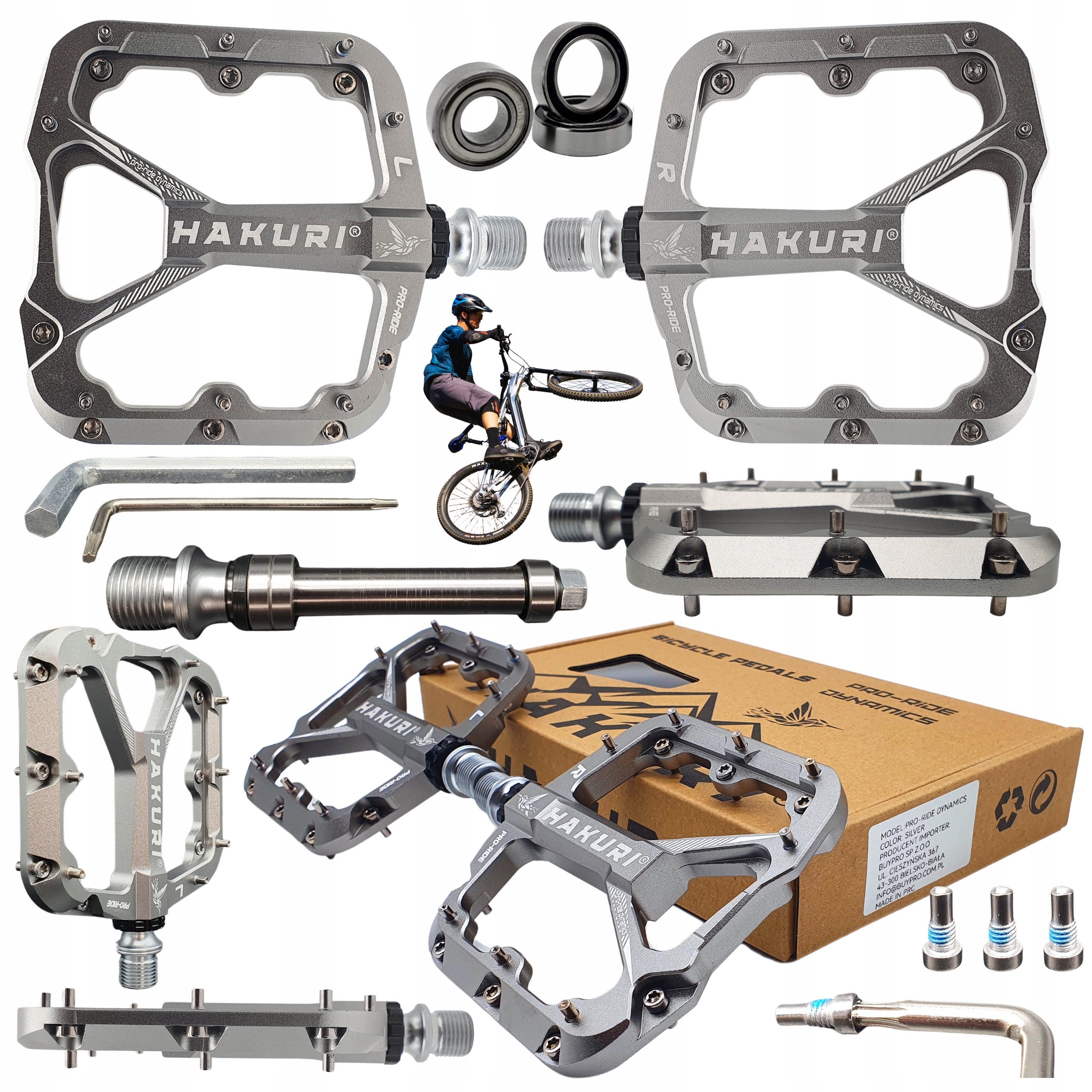 Pedały Rowerowe Hakuri Aluminiowe 3 Łożyska Lekkie Platformowe Mtb Dh Trial