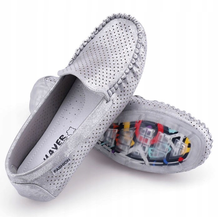 SZARE MOKASYNY DAMSKIE PÓŁBUTY AŻUROWE WSUWANE PŁASKIE WKŁ. EKOSKÓRA