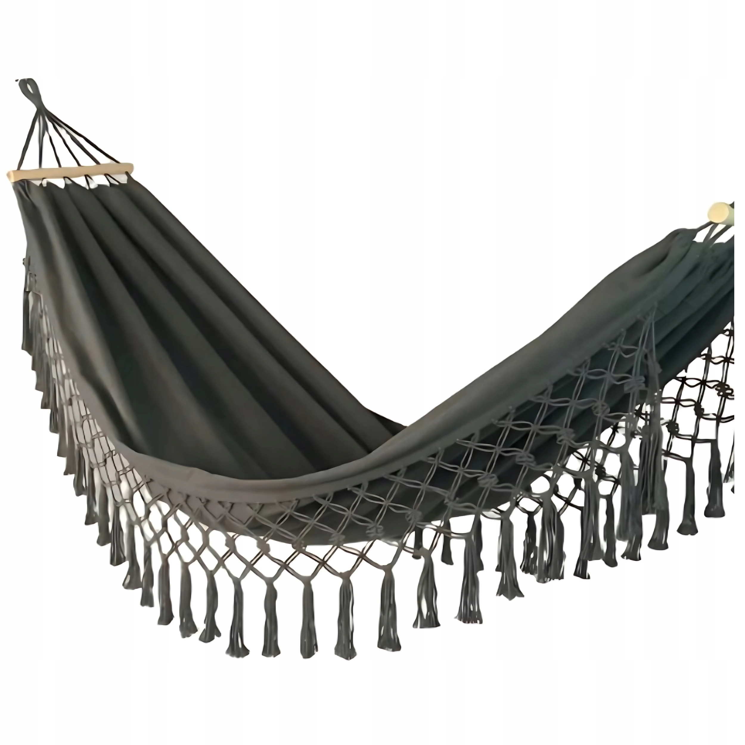 Hamak Boho Ogrodowy Czarny z Frędzlami Dekoracyjny 200x150 Duży Mocny DY02