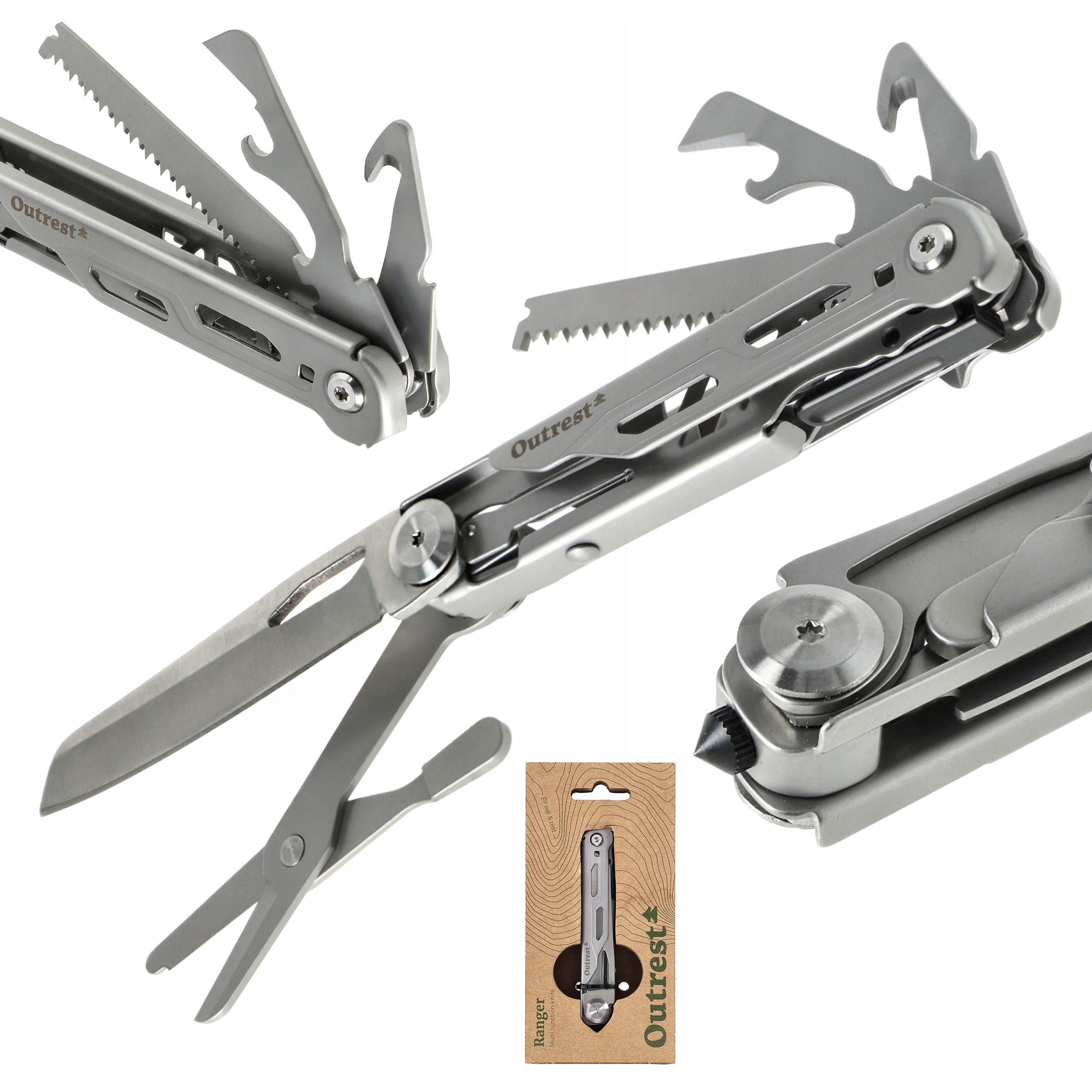 Outrest Ranger Multitool Scyzoryk Nóż Wielofunkcyjny Lekki Klips 7 Narzędzi