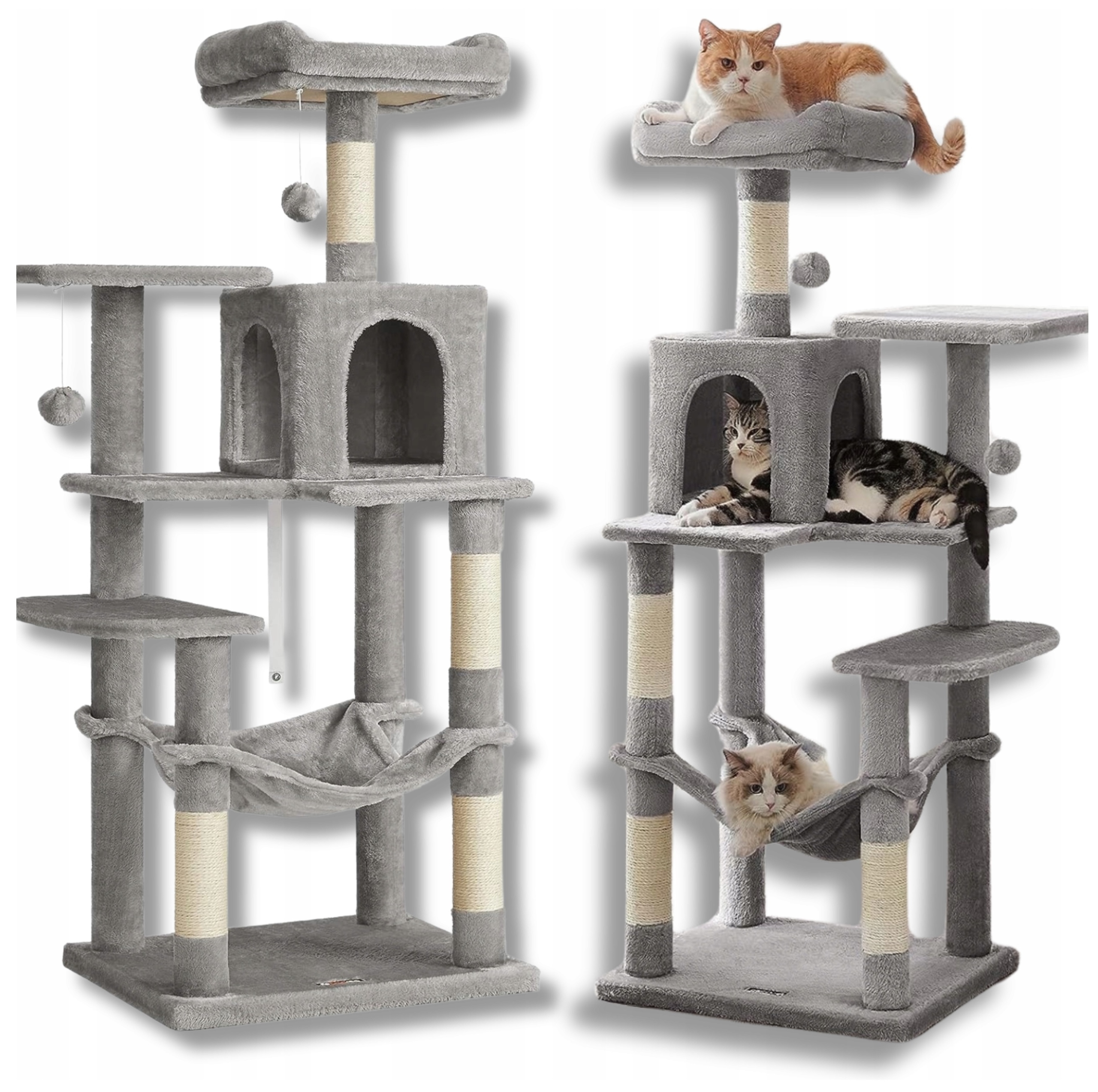 Wysoki 143 cm drapak Wielopoziomowy domek dla kota 4 drapakami 2 platformy