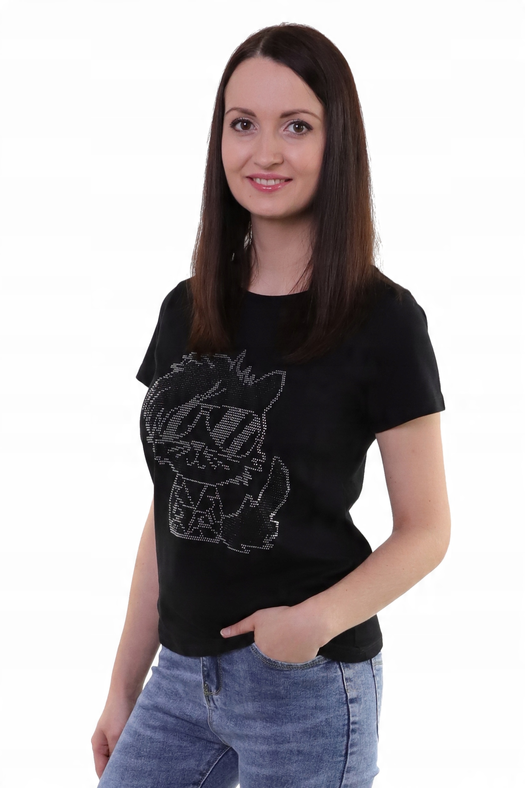 

T-shirt Damski Koszulka Czarna Cekinowy Kotek M