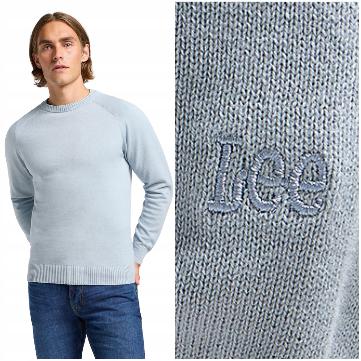 Lee Clean Raglan Sweater Concrete pastelově bavlněná mikina s raglánovými rukávy M