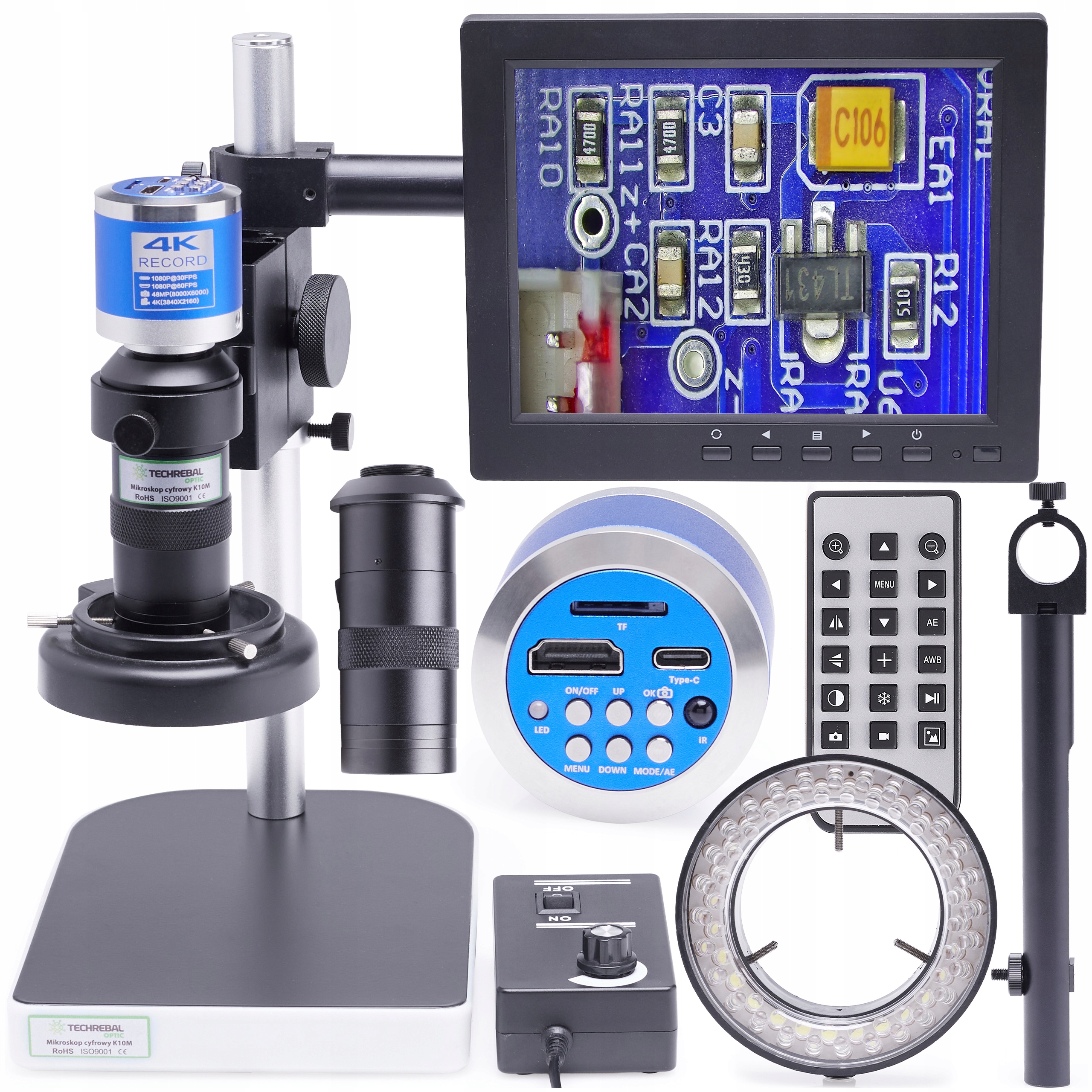 Digitální Mikroskop 100x LCD displej 8" Kamera 4K Osvětlení 56x Led