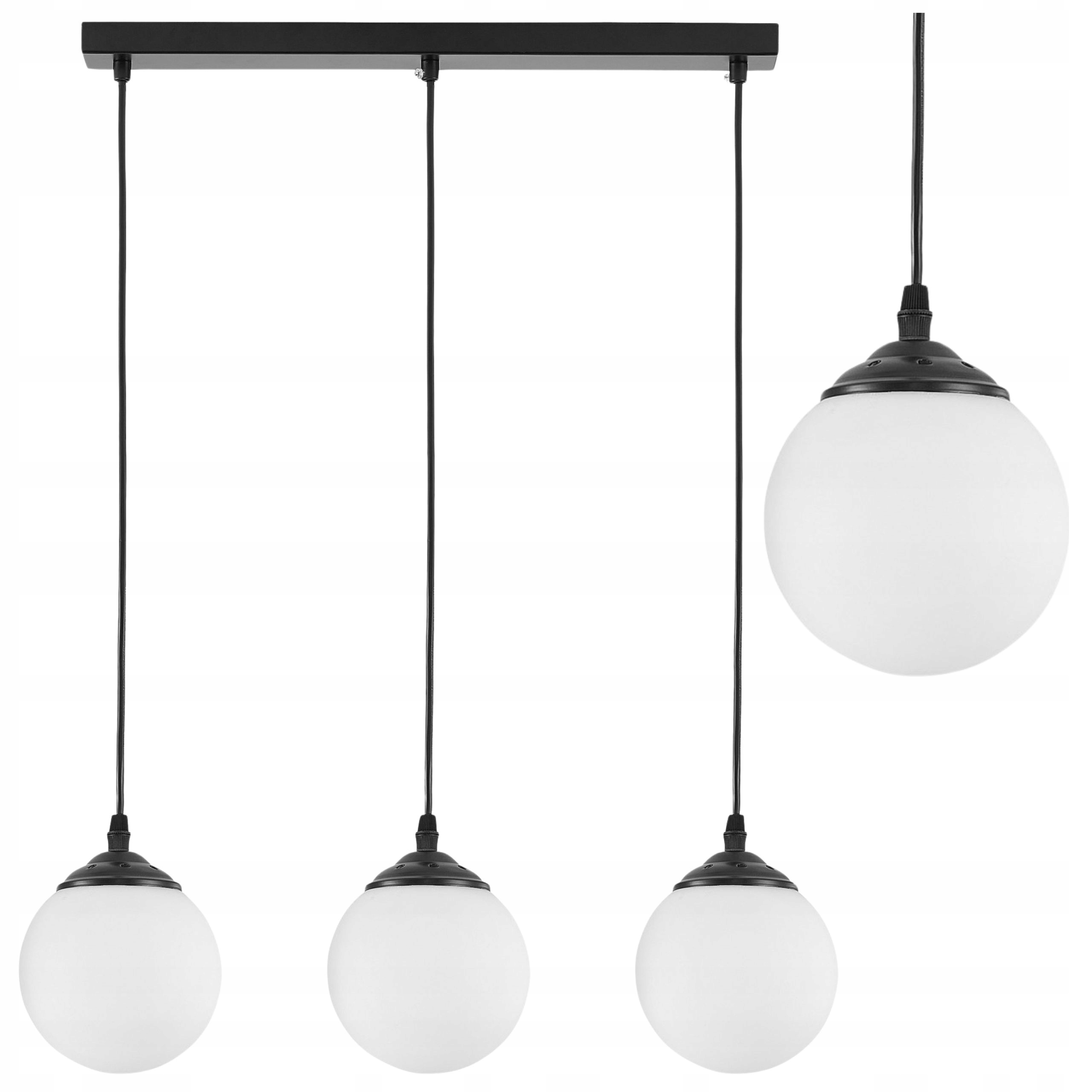 Czarna Lampa Wisząca Potrójna Sufitowa Białe Kule Szklane Duna 3xE27 Led