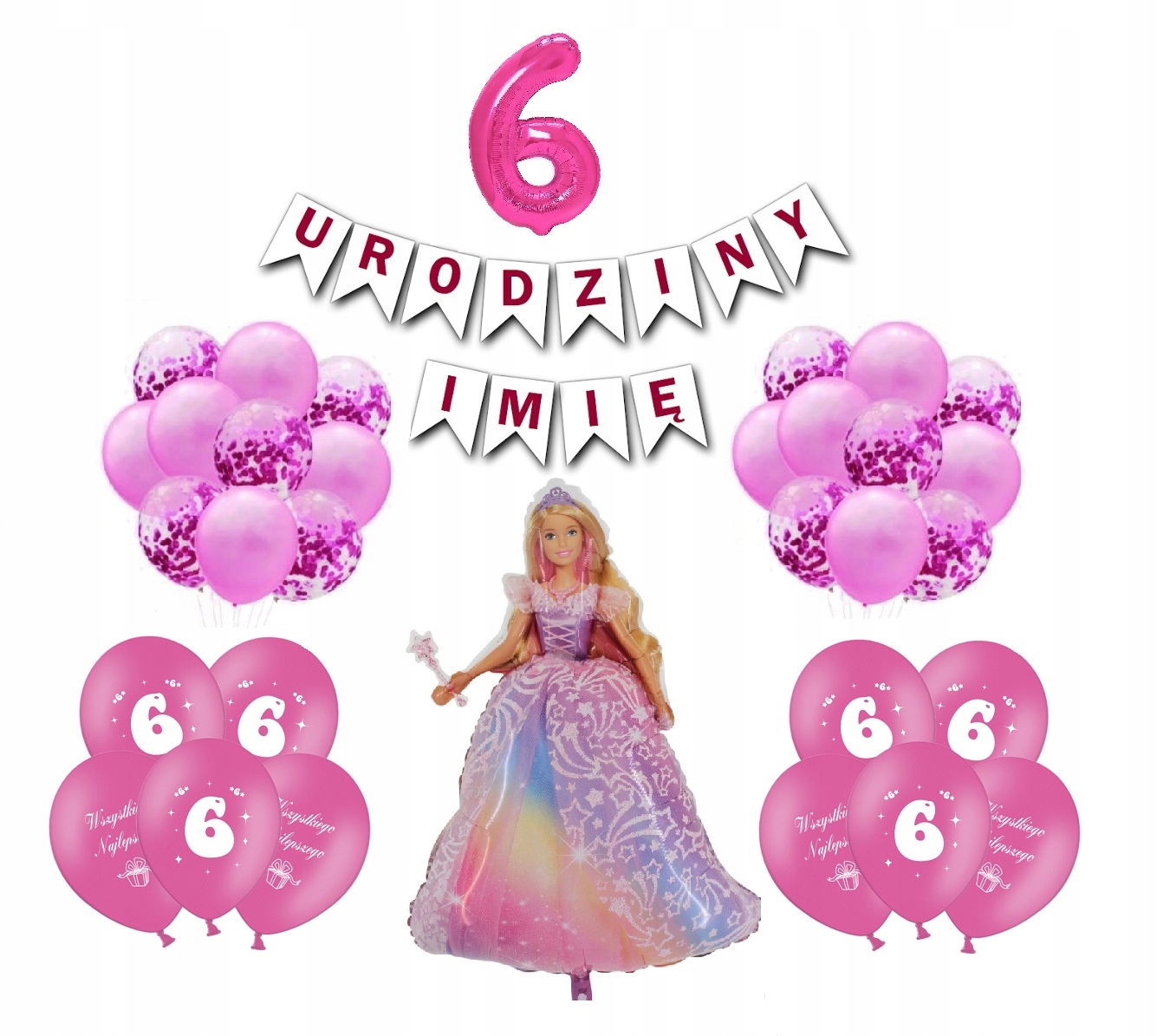Zestaw Balony Lalka Barbie 6 Urodziny Imię