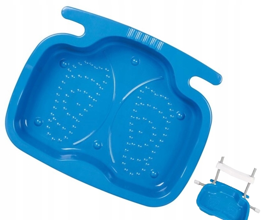 Myčka na čištění nohou do bazénu pod žebřík namontovaná u žebříku