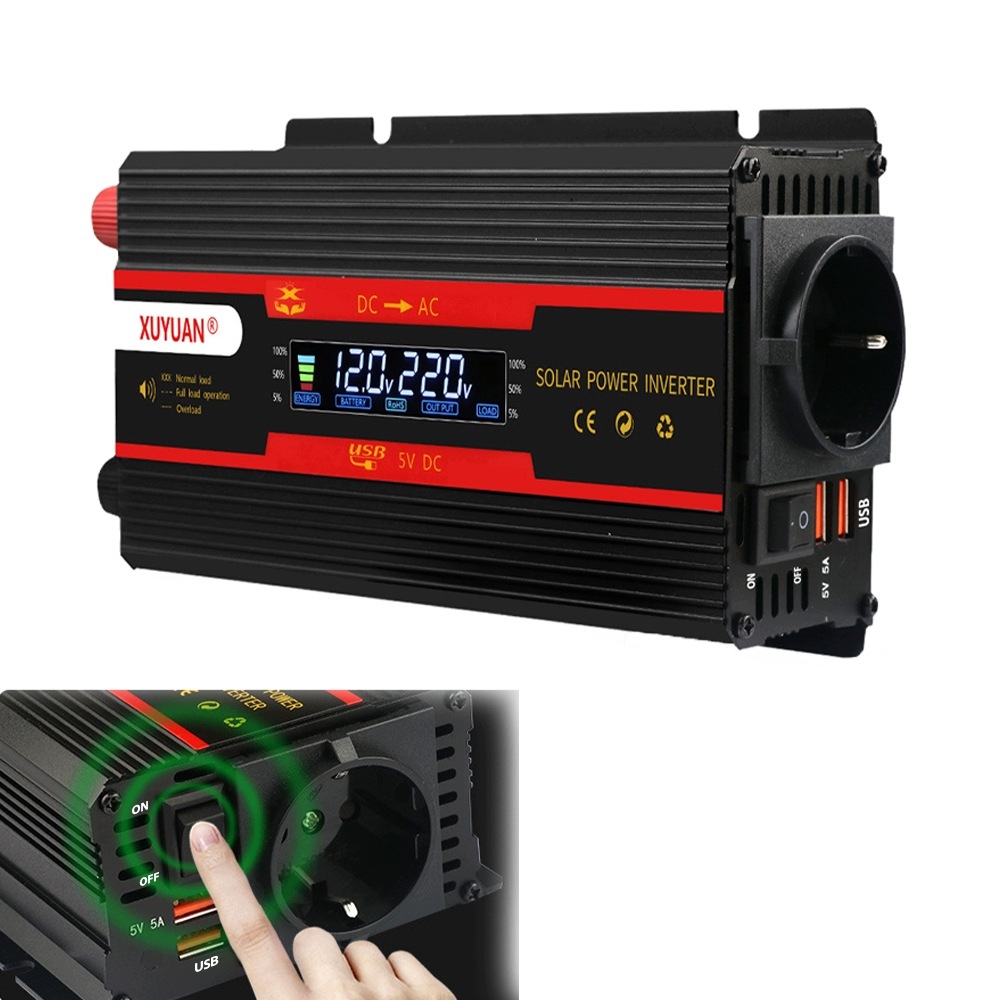 Měnič Napětí Automobilová S LCD Obrazovkou 12V 220V 2000W USB/Type-C