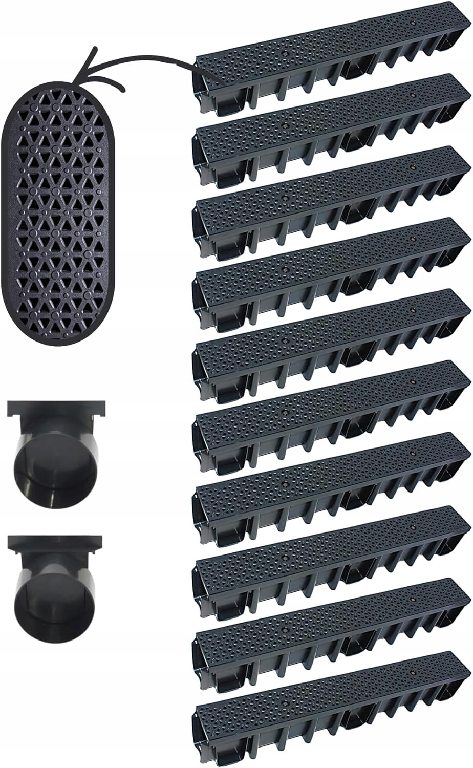 10m Odwodnienie liniowe h148mm Kanał plastik CzarnyDekorA15 Korytko Komplet