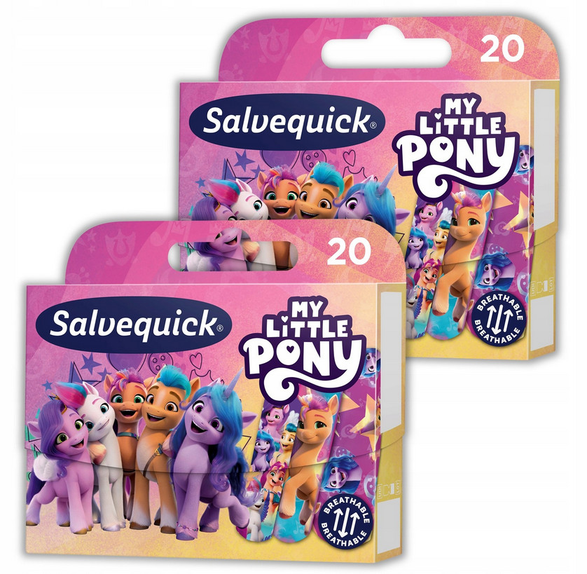 2x Salvequick plastry My Little Pony dla dzieci Wodoodporne oddychają 20szt