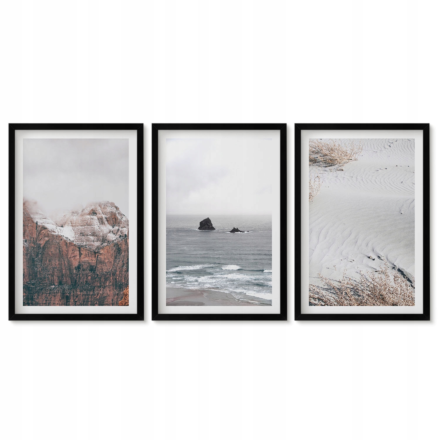 Sada 3 obrazů 40x60 cm do obývacího pokoje Triptych Hory mraky moře písek příroda