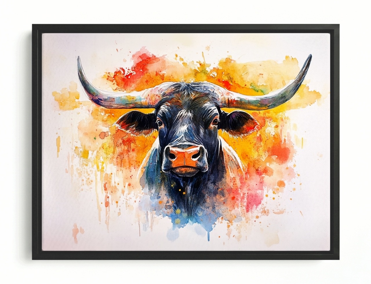 Obraz Rám American Box Býk Akwarela Wall Art Farba Portrét Umenie 80x60