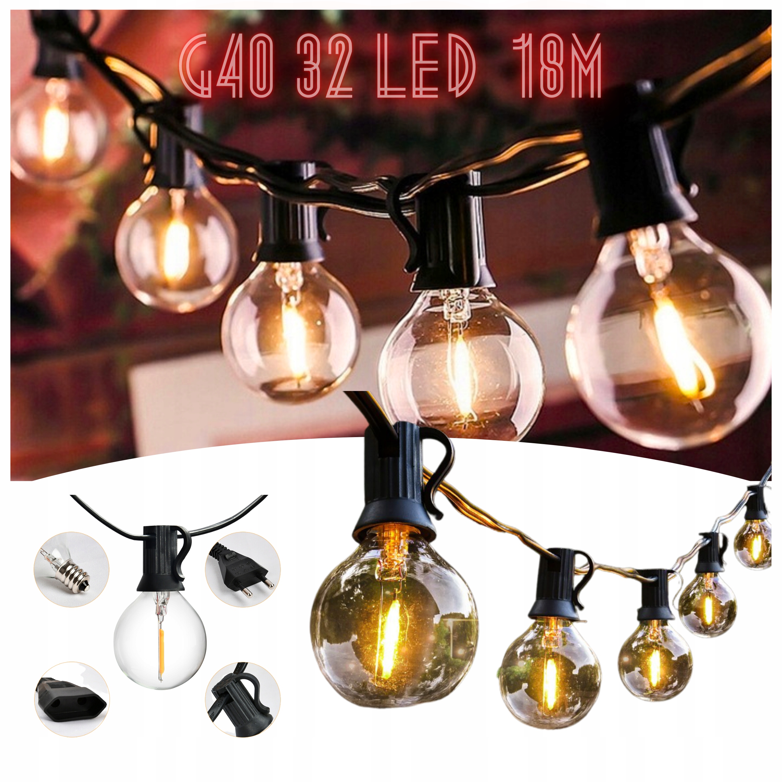 

Girlanda Lampki Led Ogrodowe 32 Balkon Taras 18m