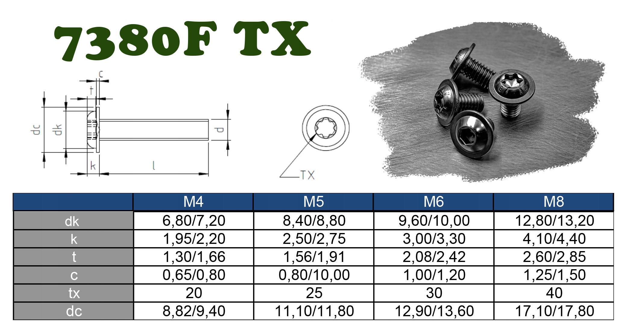 M4x25 ŚRUBA KOŁNIERZOWA z podkładką NIERDZEWNA 7380F TORX (10) Kod producenta 73802F04025T