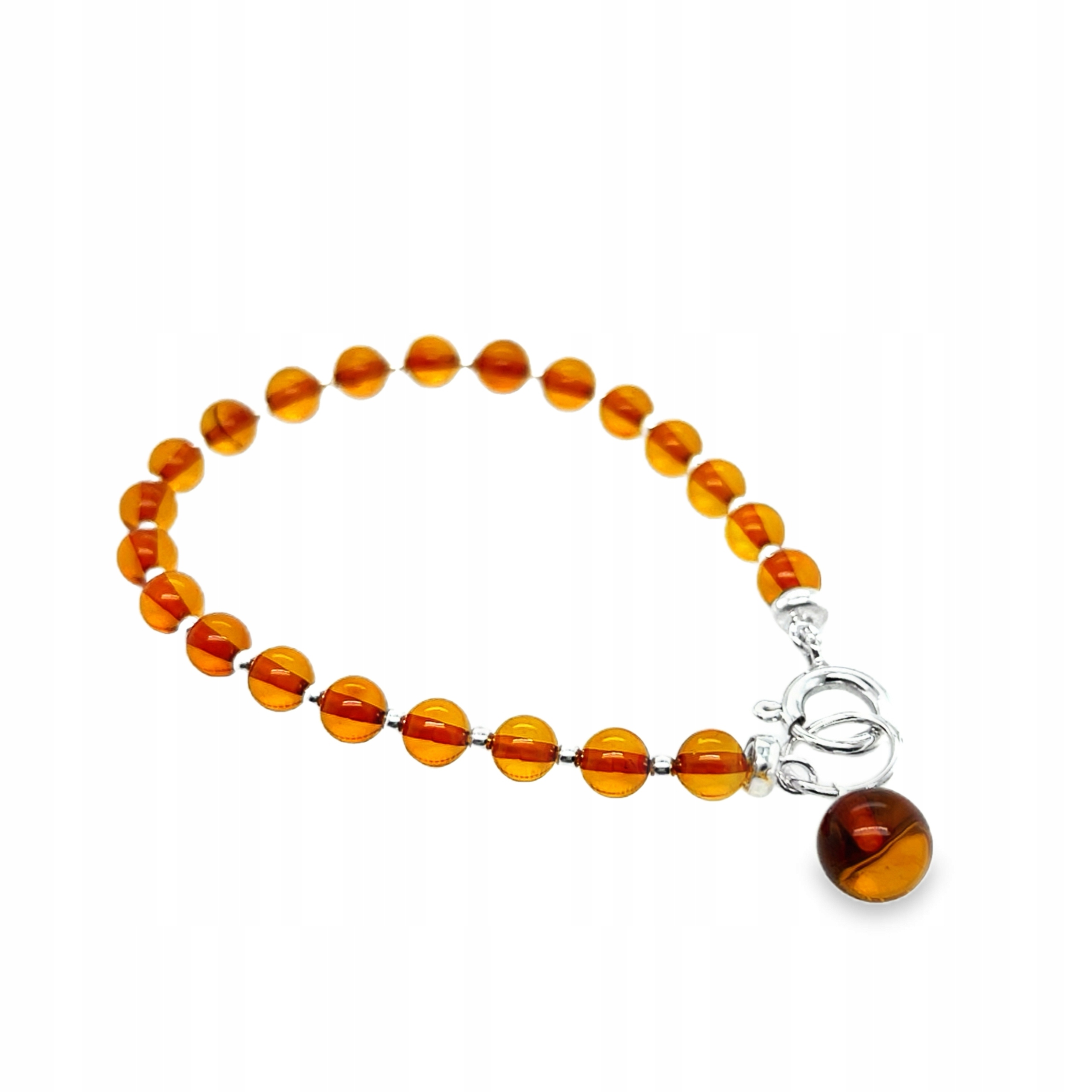 Stříbrný náramek s baltským jantarem kulička Koňak přírodní Film