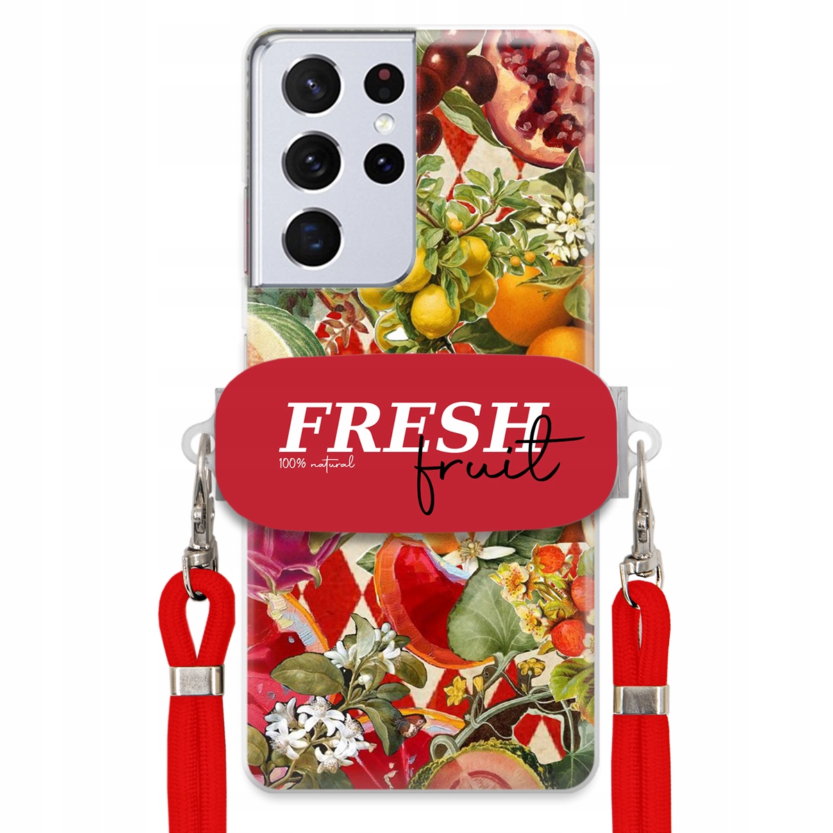 Puzdro pre Samsung S21 Ultra 5G Červené Crossbody vodítko držiak Fresh Fruit