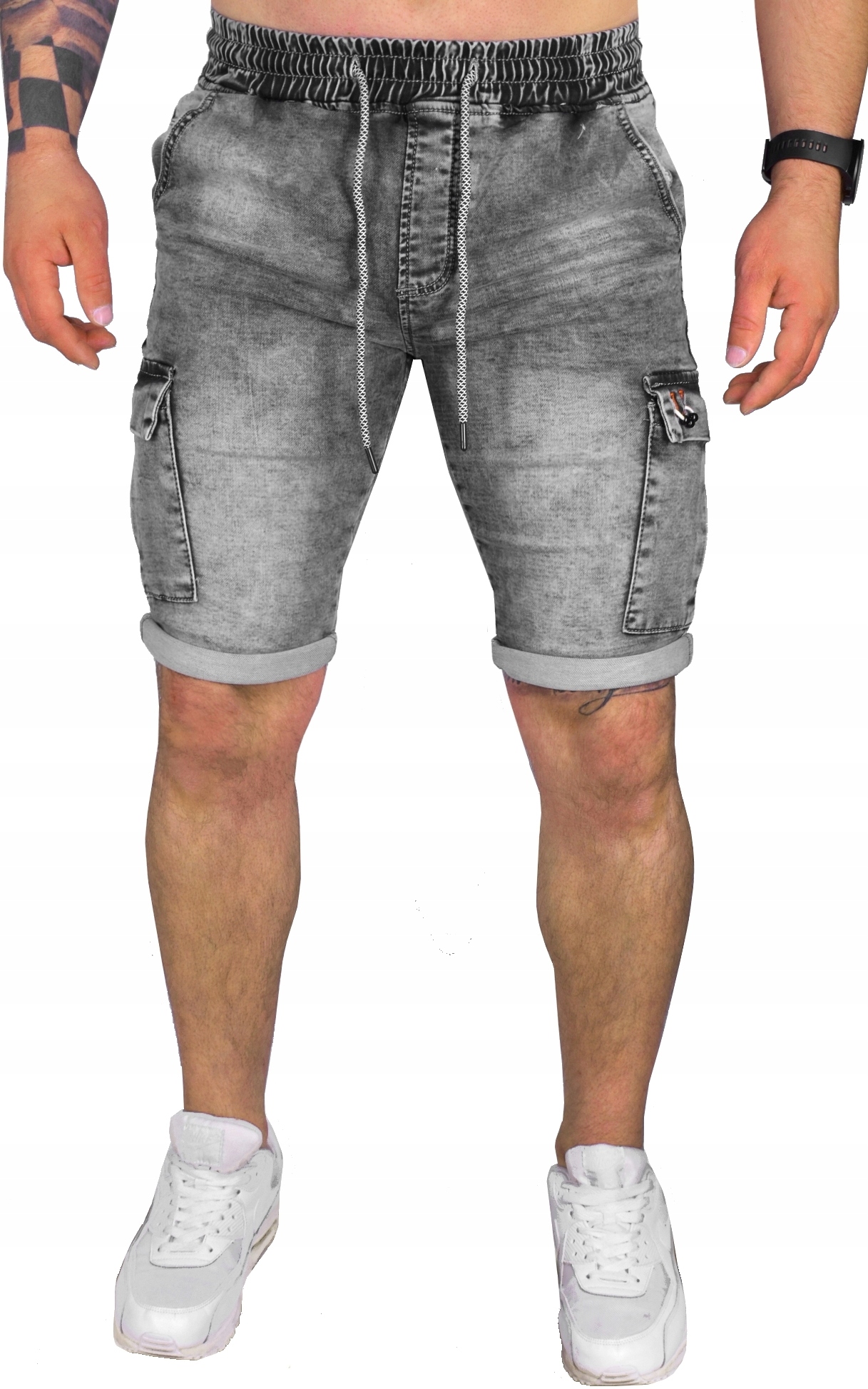 

Bojówki Męskie Spodenki Krótkie Jeansowe Kieszenie