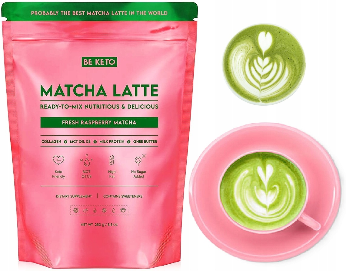 Matcha Latte Čerstvá malina 250g BeKeto Olej Mct C8 & Kolagen & Ghee