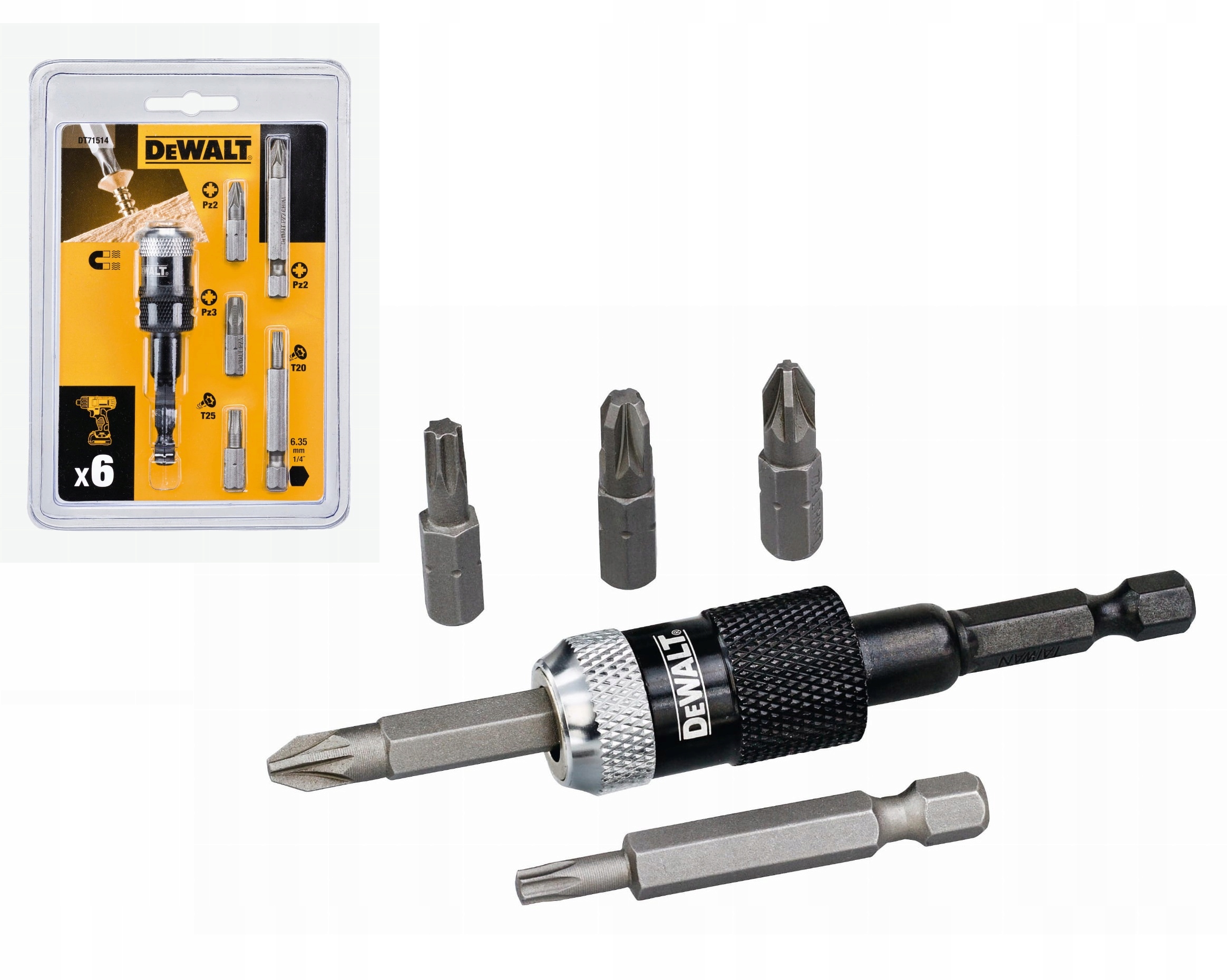 

DeWALT Zestaw bitów 6szt Pz TorX uchwyt DT71514