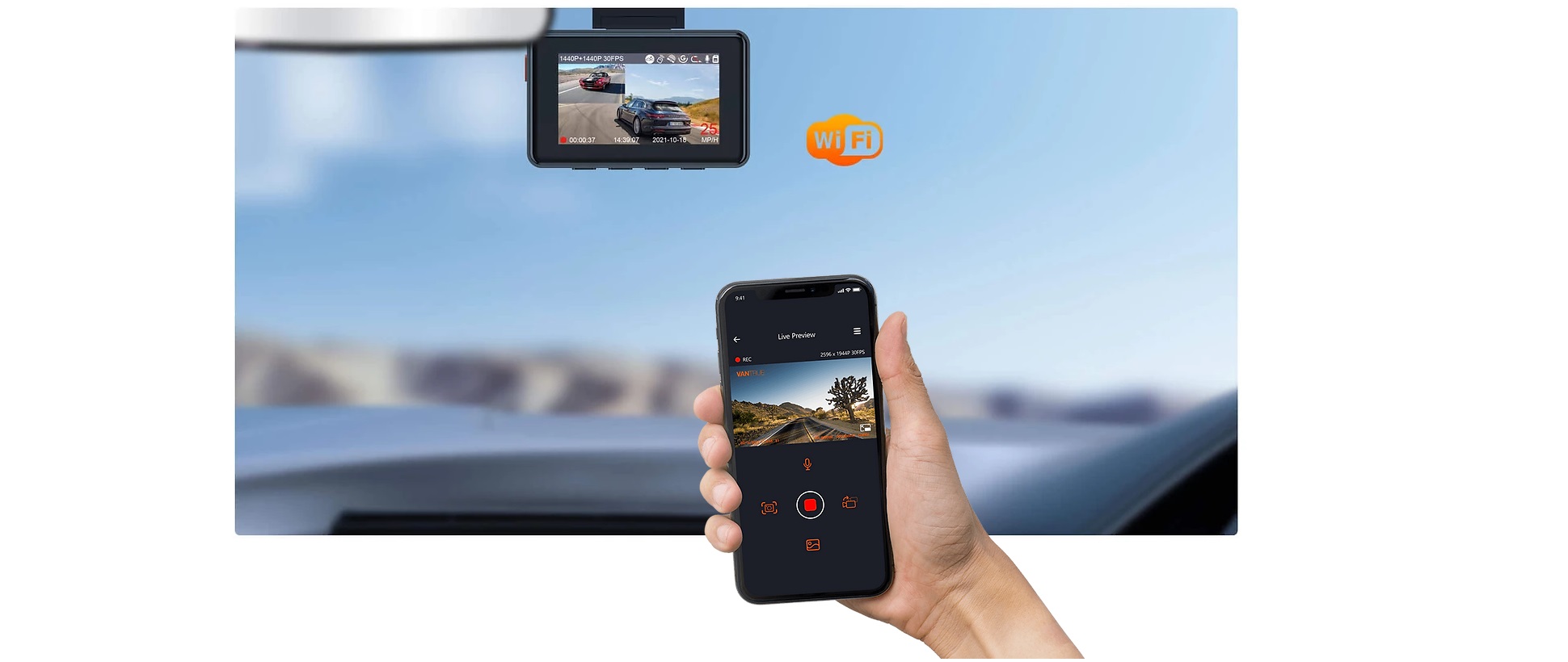 VANTRUE E2 REJESTRATOR 2CH 1440P 2.5'' + 256GB ACC Kąt widzenia 160°