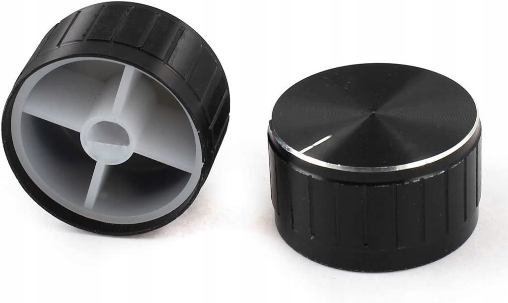 

Gałka Potencjometru Czarna Alu Oś Ścięta 30mm