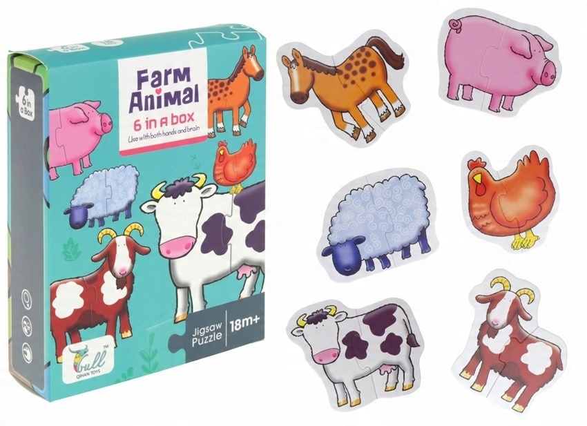 

Puzzle 12 el. Zwierzęta Farma Koń Świnka Koza Owca