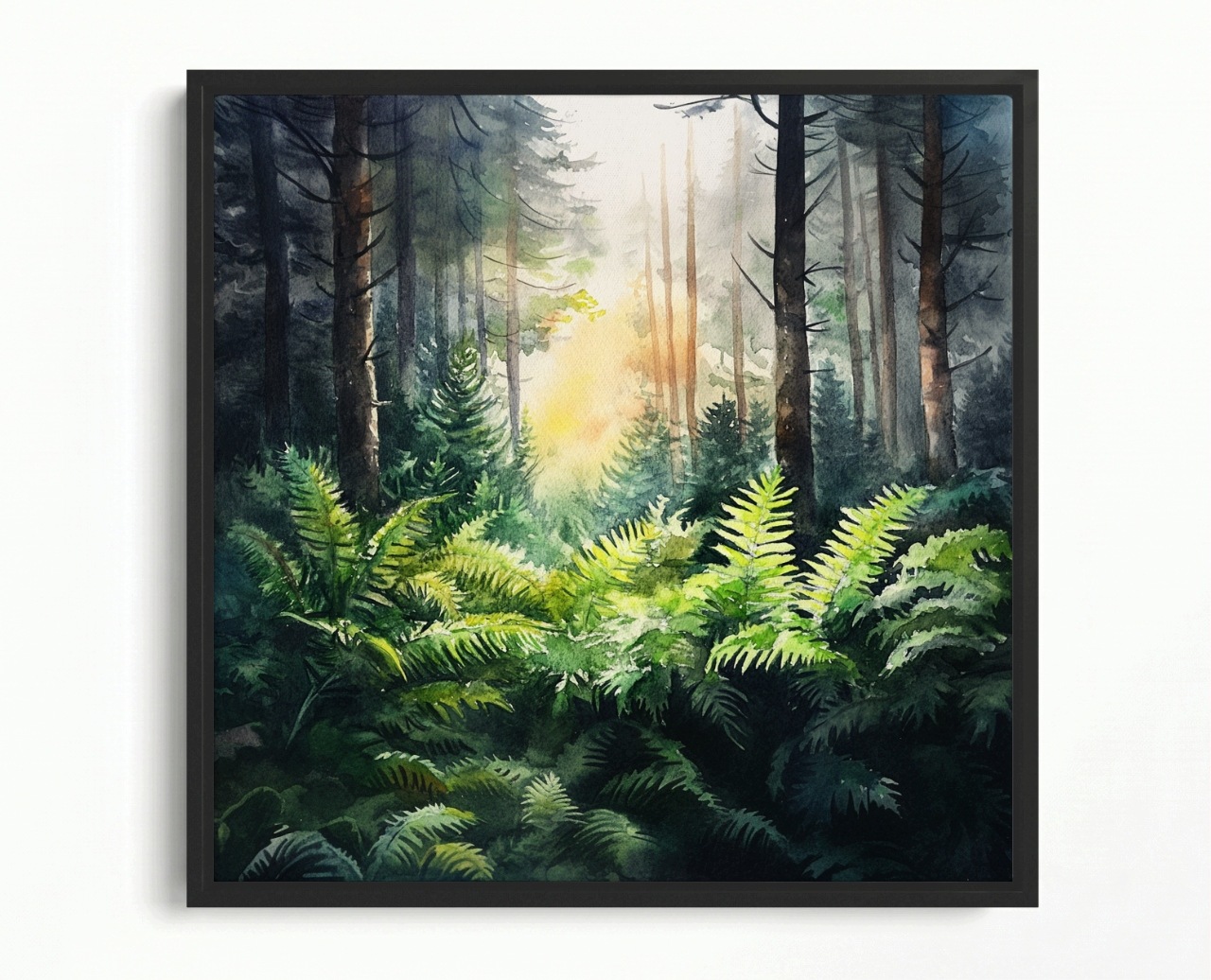 Rám Na Obraz Americká Krabička Akvarel Krajina Les Stromy Kapradiny Vegetace 60x60