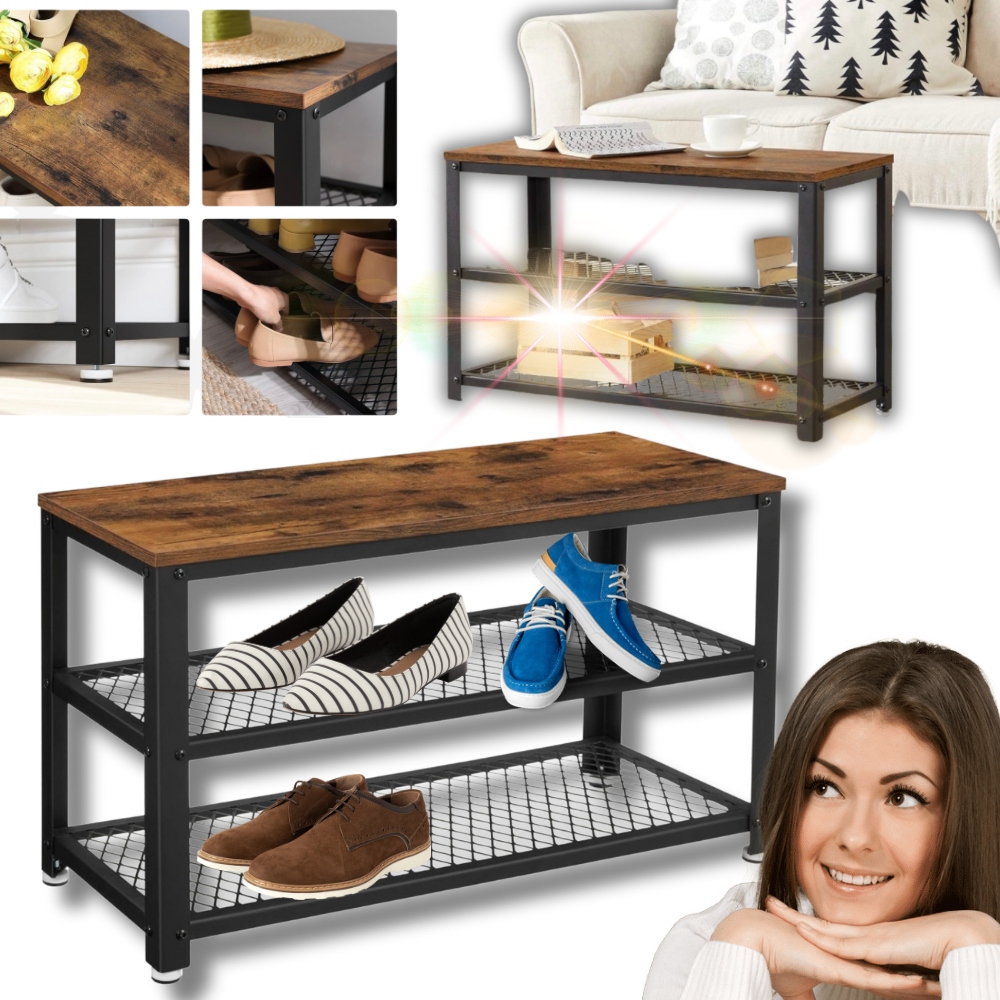 Lavička Regál Na Boty Stojan Organizér So Sedákom Vintage Loft!