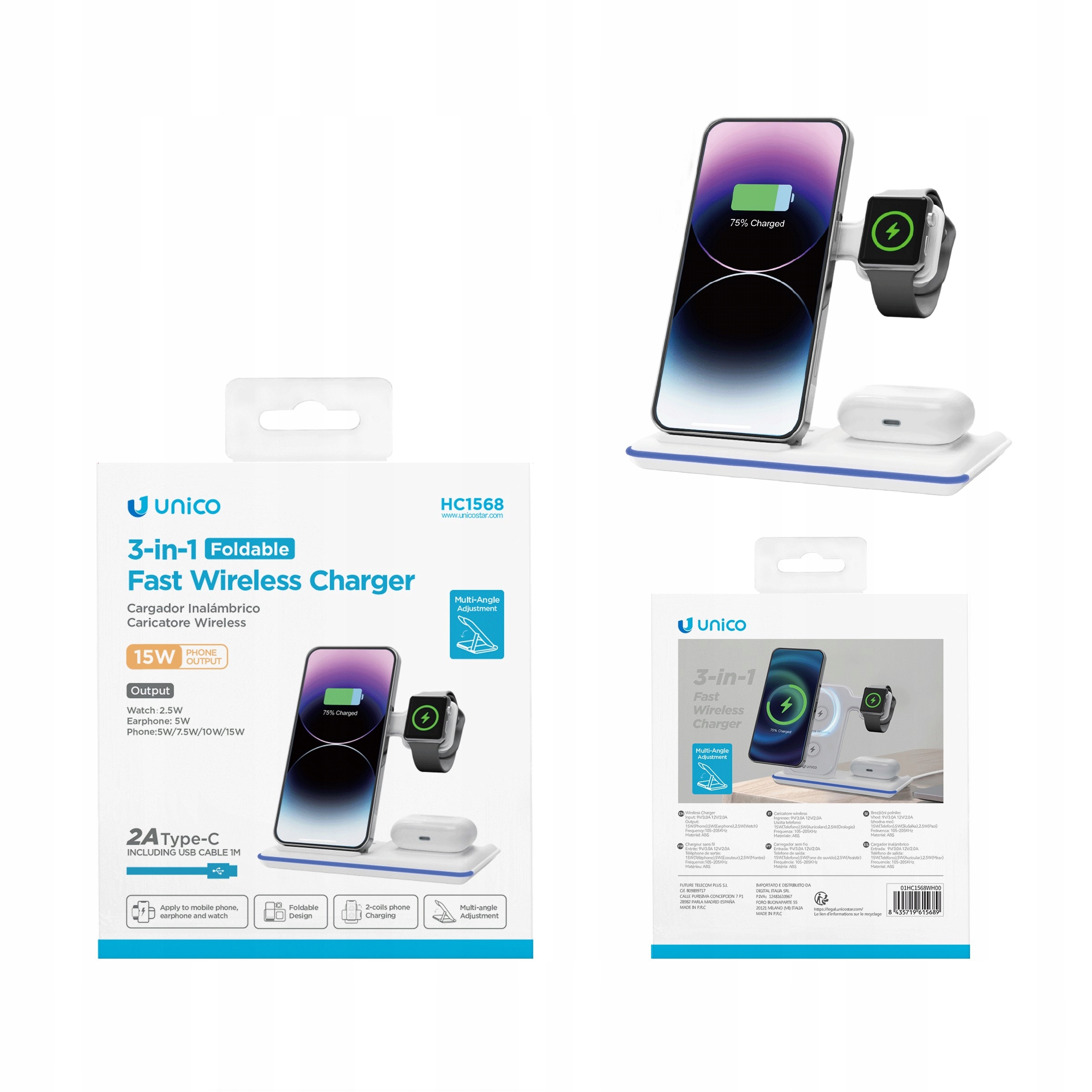 Ładowarka indukcyjna magnetyczna do Iphone 12 13 14 15 Apple iWATCH 3w1 15W