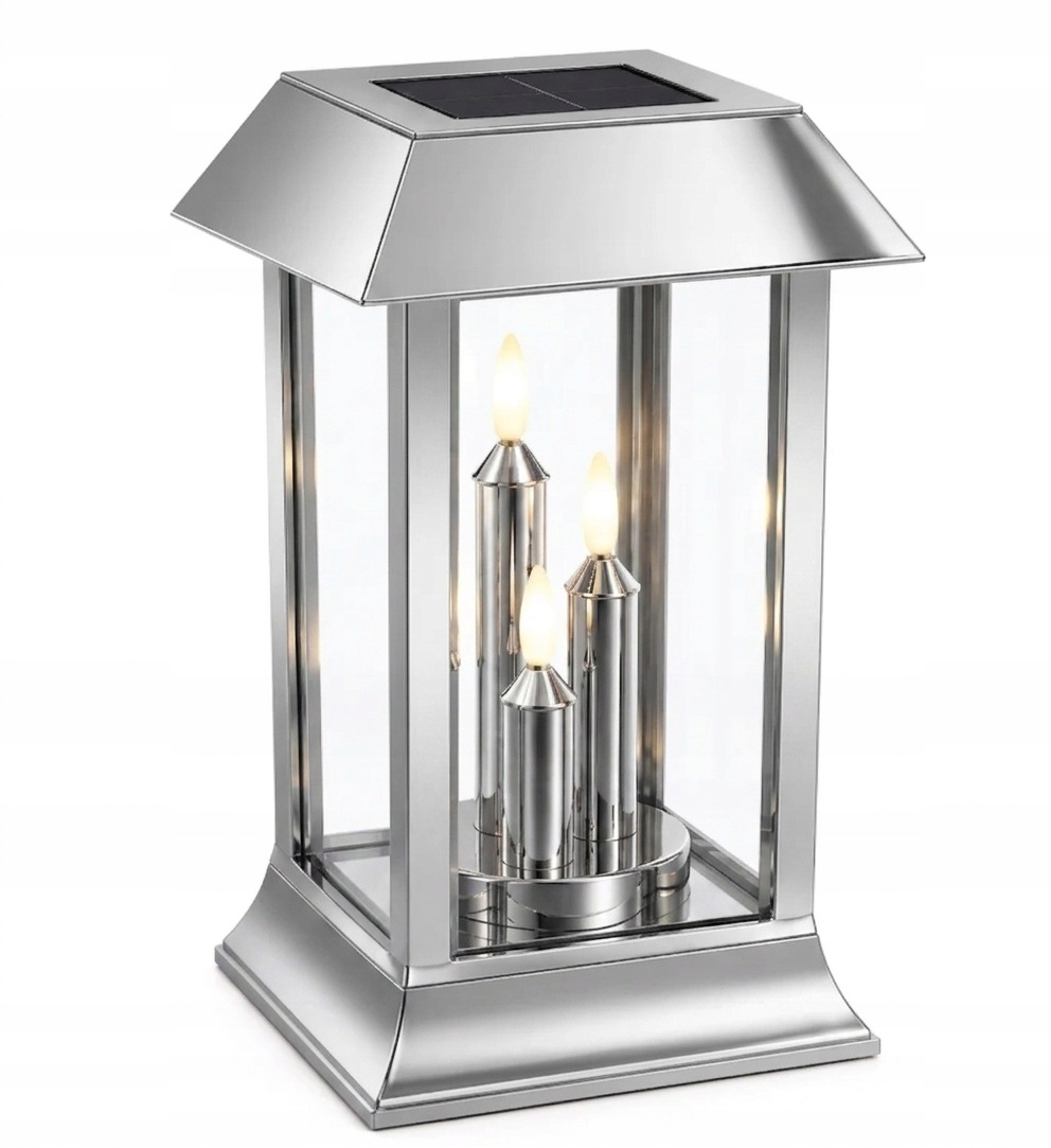 Solární Led lampa se 3 svíčkami Lesk, skleněný domeček, stříbrná barva