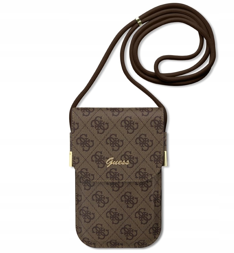 Guess Pu 4G Metal Logo Script Phone Bag Hnědá