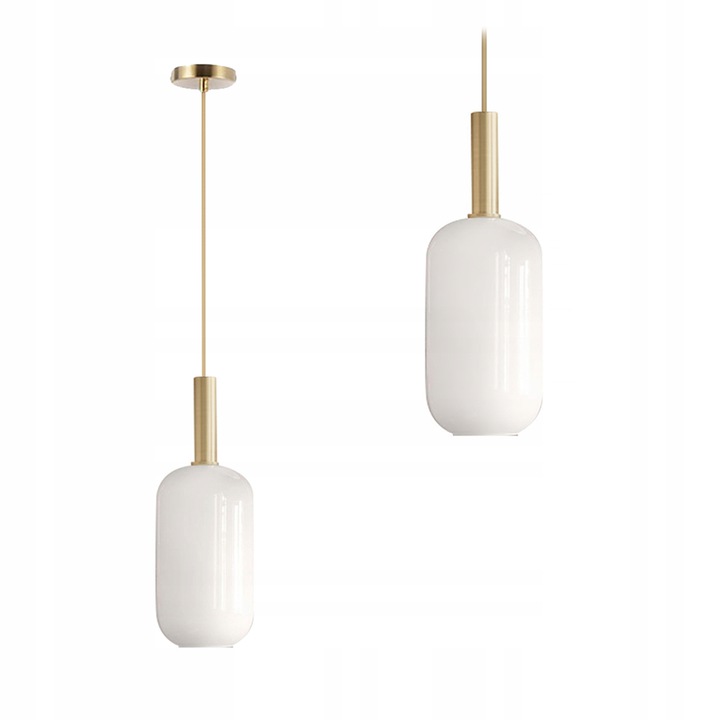 

Lampa Wisząca Pojedyncza Tuba Biała Złota Szklana