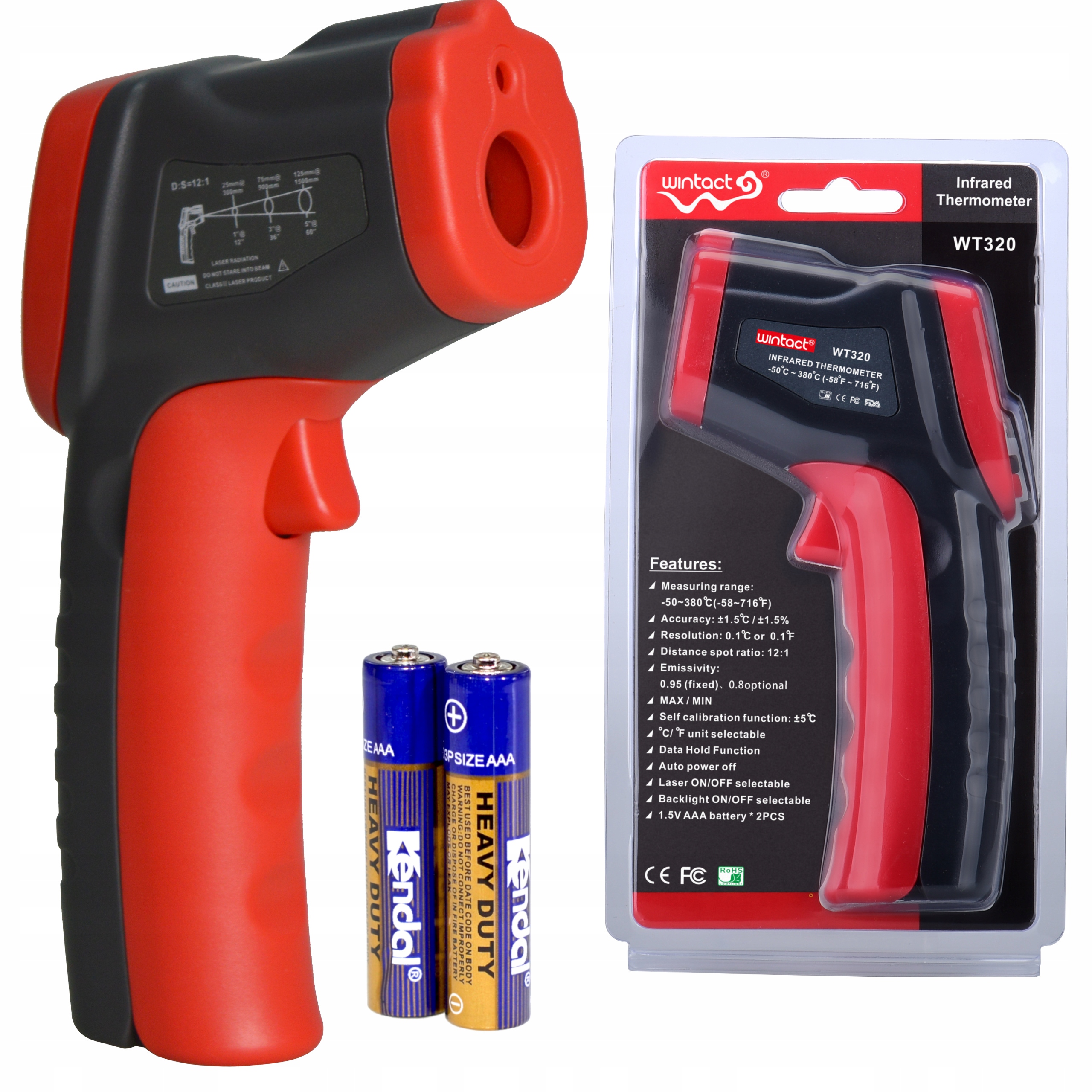 Pirometr termometr laserowy bezdotykowy -50 +380°C Kolor czerwony