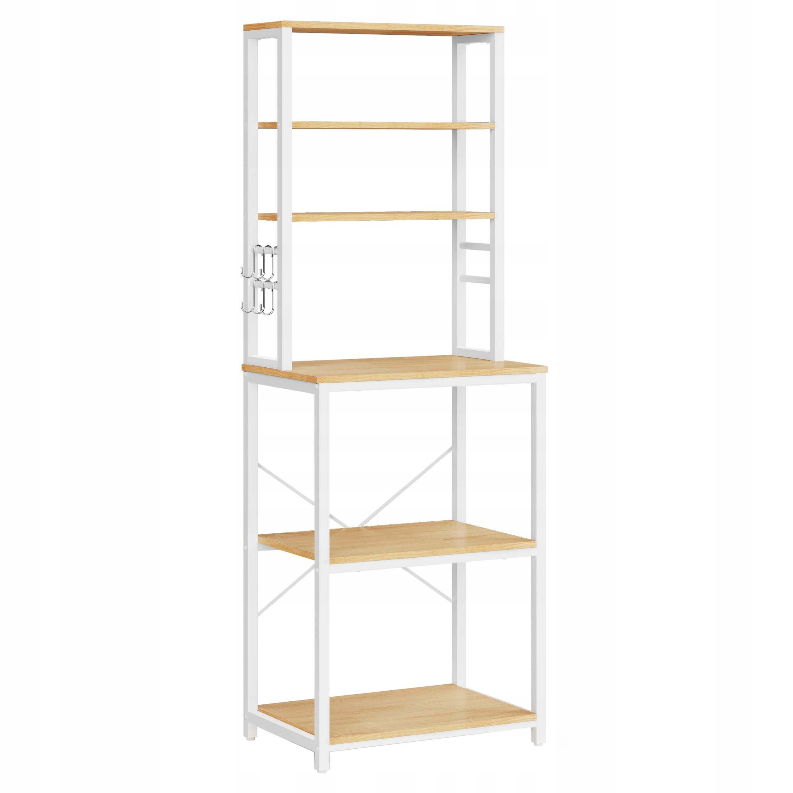 Praktický biely regál, kuchynská skrinka so 6 odnímateľnými háčikmi a policami 167 cm