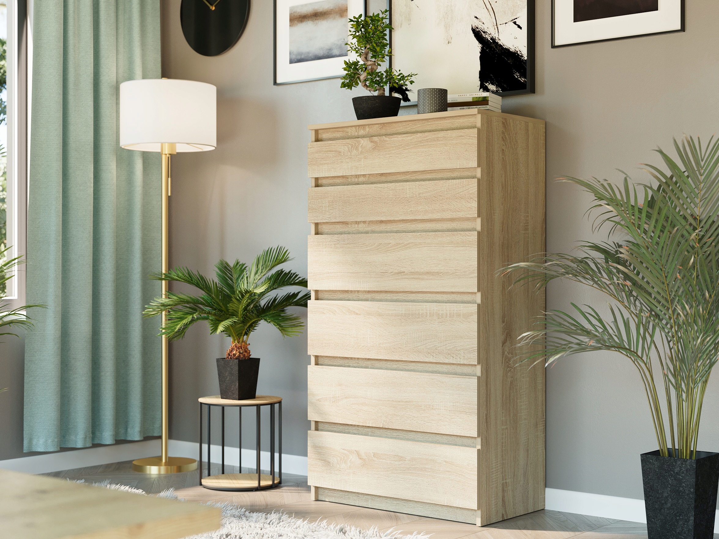 NOWOCZESNA KOMODA SZAFKA 6 SZUFLAD SONOMA R-6 SONOMA